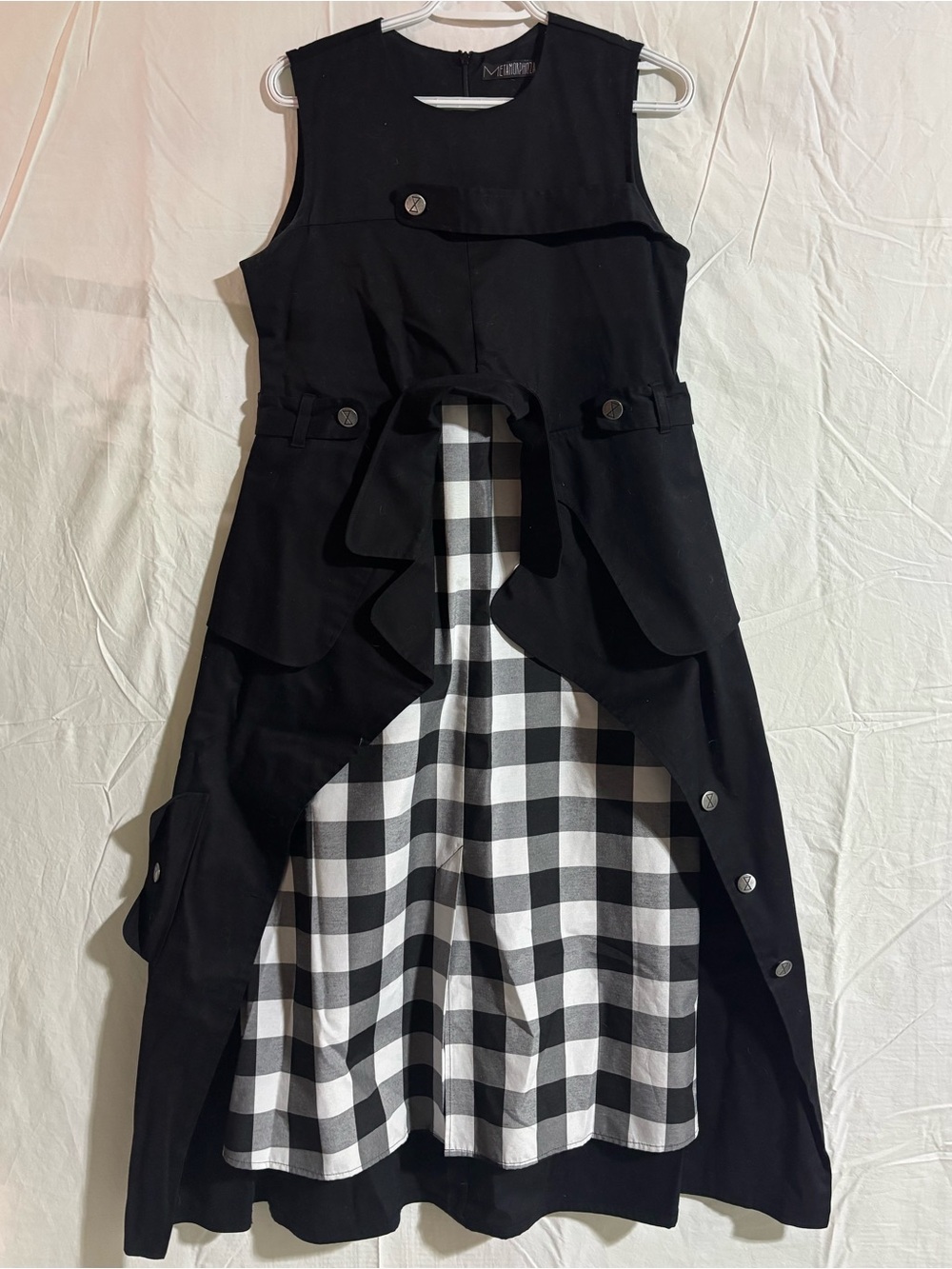 Metamorphoza Black Sleeveless Dress with Black & White Check Panel - Picture 1 of 5